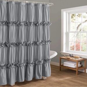 Elegant Gray Ruffled Shower Curtain